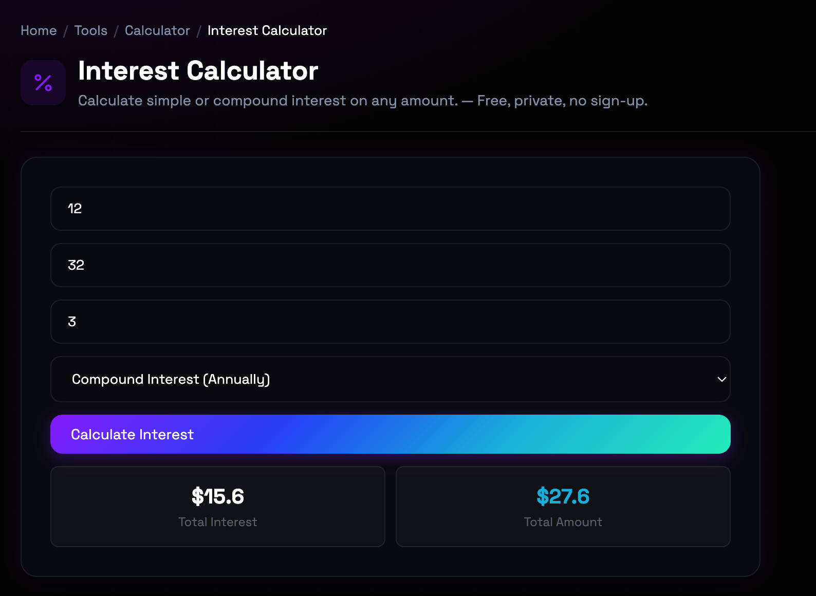 How to use Interest Calculator online — free, fast, and private